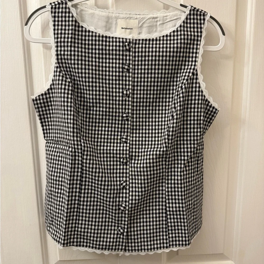 Reformation Amela Linen Top Remy Check
Gingham Black White - Picture 6 of 15